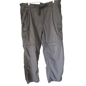 BC Clothing Mens XL x 30 Convertible Cargo Pants Gray Hiking Outdoor Belted L